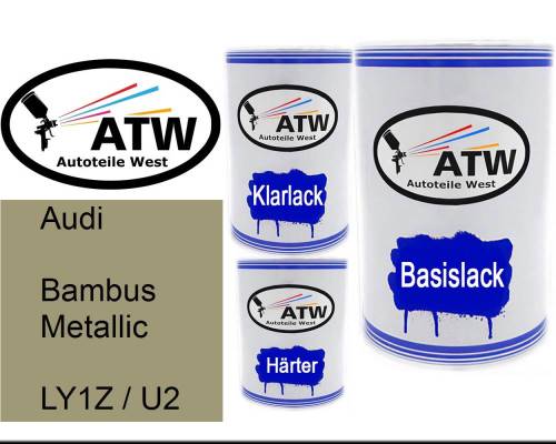 Audi, Bambus Metallic, LY1Z / U2: 500ml Lackdose + 500ml Klarlack + 250ml Härter - Set, von ATW Autoteile West.